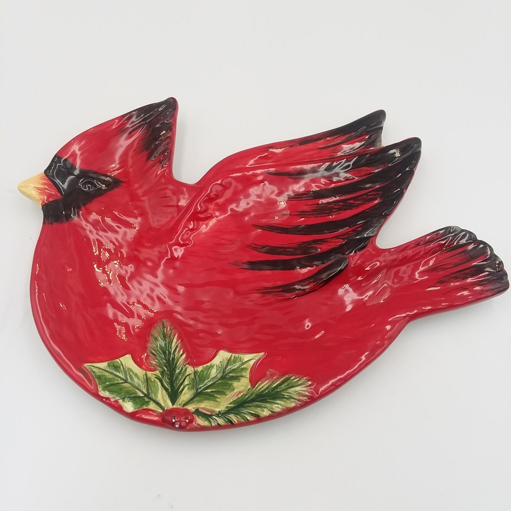 Certified International Susan Winget Christmas Cardinal Holly Decor Trinket Dish